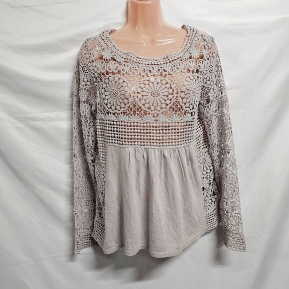 Sundance Boho Crochet Top Blouse Women Size S Gray Cotton - Picture 10 of 11